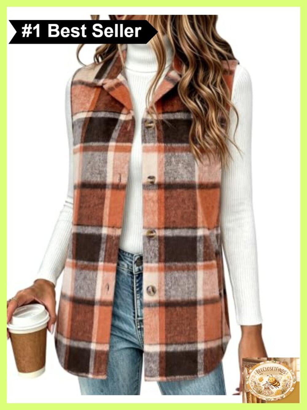 Plaid Flannel Sleeveless Button Down Vest with Pockets